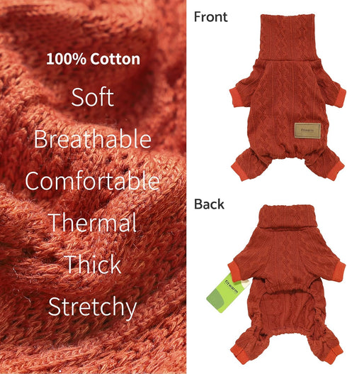 Fitwarm Knitted Dog Sweaters, Turtleneck Pet Pajamas, Dog Winter Clothes for Small Dogs Boy Girl, Cat Apparel, Dark Orange, XXL...