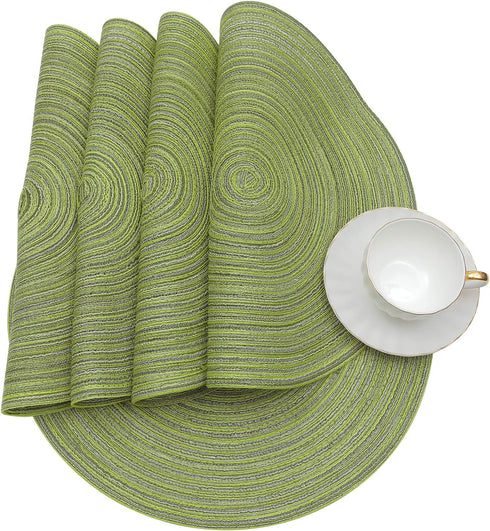 SHACOS Round Placemats Set of 4 Round Table Placemats Braided Cotton Place Mats 15 inch for Kitchen Dining Table Holiday Party (Pea Green, 4)...