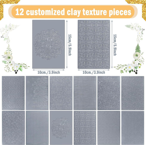 12 Pcs Polymer Clay Texture Sheets Clay Texture Mat Works with Polymer Clay Cutter Embossing Polymer Clay Texture Roller DIY Clay Texture Tools fo...
