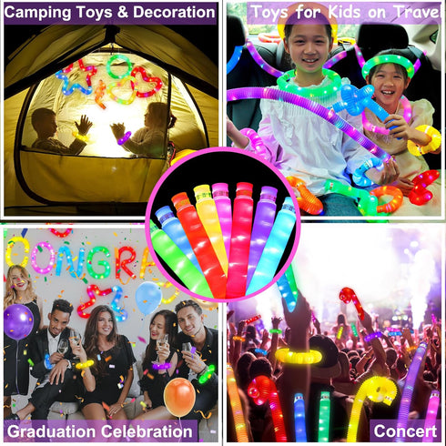12 PCS Light Up Glow Pop Tubes, Neon Glow Sticks Party Favors for Kids 3-8-12, Fidget Stress Relief Toys, Toddlers Goodie gift Bag Stuffer Fillers...