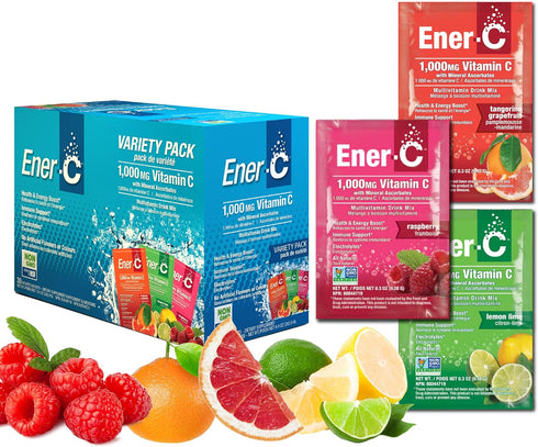 Ener-C Variety Pack Multivitamin Drink Mix Powder Vitamin C 1000mg & Electrolytes with Real Fruit Juice Natural Energy & Immune Support for Women ...