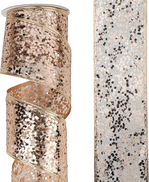 Rose Gold Wired Ribbon 2.5 Inch Rose Pink Shimmery Glitter Metallic Ribbon Mesh Ribbon with Wired Edge for Wreaths Tree Topper Accent Bows Crafts ...