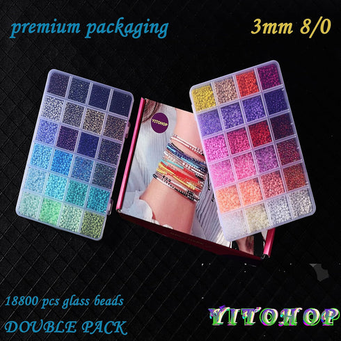 YITOHOP 18800+ pcs 3mm 8/0 48 Colors Glass Seed Beads,Waist Beads Kit,Small Jewelry Making Kits for Girl Age 6 to 9 Year Old Gift DIY Bracelet Nec...