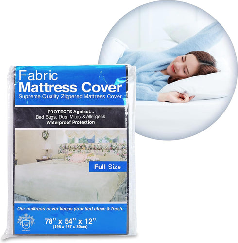 BRODER MFG. INC. - Full Size Mattress Protector, Soft and Smooth Mattress Cover, Waterprood White Fabric Bed Cover with Zipper, Machine-Washable M...