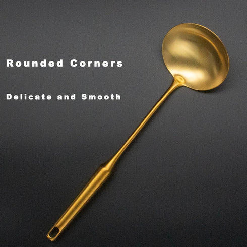 Stainless Steel Ladle Spoon Kitchen Turner - Big Soup Ladle Useful Cooking Utensil Tool - Soup Ladle-Gold...