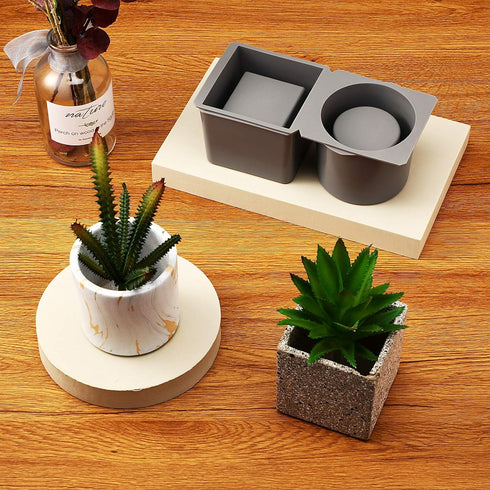 Model for Concrete Flower Pots, Silicone Model Succulent Planter Silicone Mold for DIY Homemade Succulent Plant Pots (7.1 x 2.8 Inch, Round and Sq...
