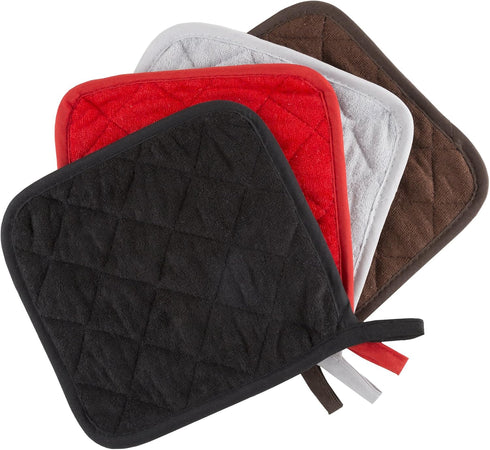 Set of 3 Kitchen Pot Holders - Heat-Resistant Quilted Cotton Pads for Hot Dishes and Pans - Protective Pads with Hanging Loops by Lavish Home (Red...