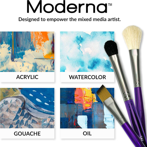 Royal & Langnickel Moderna, 5pc Oval Mop Variety Brush Set for All Painting Mediums, Includes - Mop, Fan & Half Moon Brushes Purple...