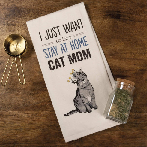 Primitives by Kathy 33139 Screen-Printed Dish Towel, 18 x 26-Inches, Just Want to Be a Cat Mom...