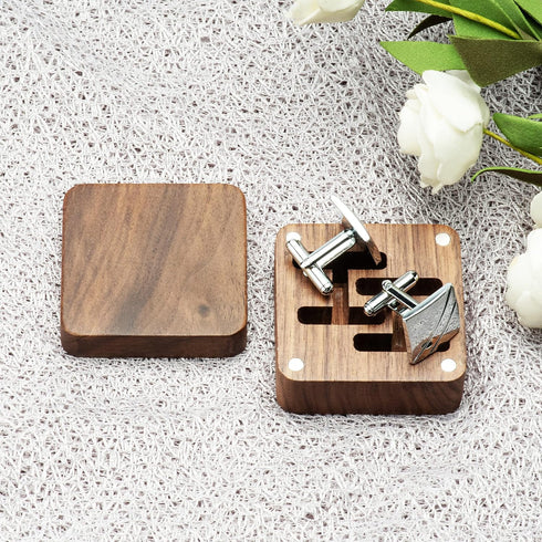 Small Vintage Black Walnut Wooden Cufflinks Gifts Box for Men Wedding Bussiness Anniversary Birthday Valentine's Day...