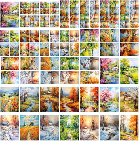 Decoupage Paper Pack (35 Sheets 6"x8") Bright Colourful Landscapes of Forests in Winter and Autumn FLONZ Vintage Illustration Pictures Cards for D...