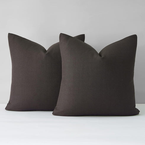 Mixhug Decorative Linen Throw Pillow Covers, Farmhouse Cushion Covers for Couch and Bed, Coffee Brown, 18 x 18 Inches, Set of 2...