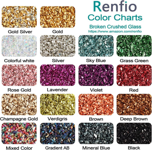 Renfio Broken Crushed Glass Glitter Shards Crush 2-4mm Irregular Small Metallic Chunky Chips 7 Oz (200g) High Luster Craft Sequins Gravel for DIY ...