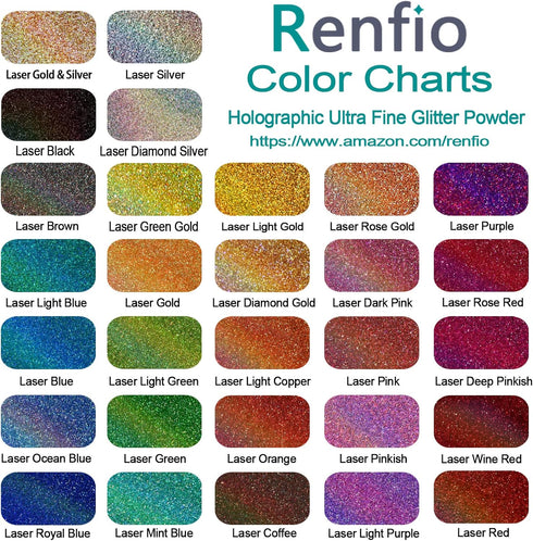 Renfio Holographic Ultra Fine Glitter Powder Metallic Resin Glitter 2.11 Oz (60g) PET Flakes Crafts Sequins 1/128" 0.008" 0.2mm Epoxy Chips Flakes...