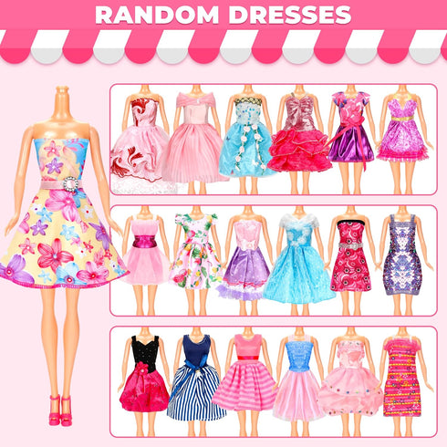 46 Pcs Doll Clothes and Accessories Kit, Including 2 Princess Gowns 4 Fashion Dresses 2 Tops 2 Pants 2 Bikini Swimsuits 10 Shoes 10 hangers 15 Jew...