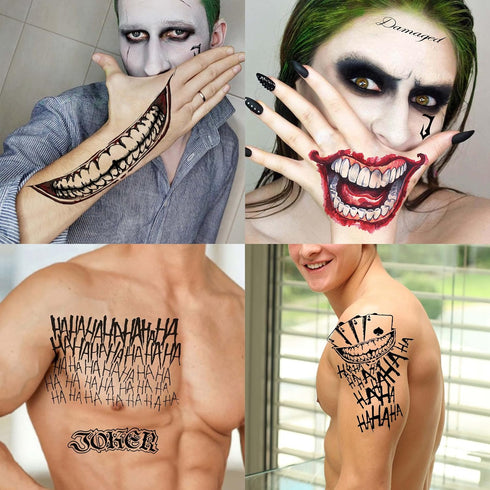 5 Sheets 3D Joker Tattoos Hand Face Halloween Makeup Kit, Smile Face Ghost Clown Damaged Joker Temporary Tattoo For Men Women Adults, Scary Prison...