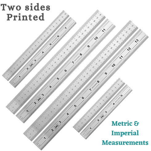 Mr. Pen- Machinist Ruler, 4 Pack (6, 8, 12, 14 inch), Metric Ruler, Millimeter Ruler, (1/64, 1/32, mm and .5 mm), 6 inch Ruler, Stainless Steel Ru...