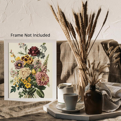 Posterizer 1 pcs-lush pink and yellow bouquet of flowers-Floral & Botanical Art-Abstract & Modern Art-Decor for Home & Office- UNFRAMED Wall Art...