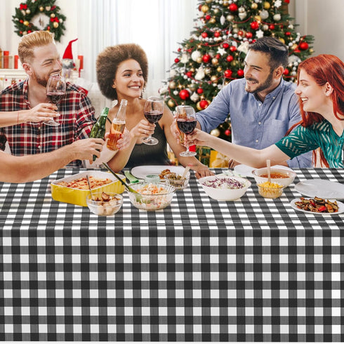 Childom 3 Pack Black and White Checkered Tablecloths 54"x108" Disposable Plastic Table Cloths Buffalo Plaid Tablecloths for Home,Halloween,Picnic ...