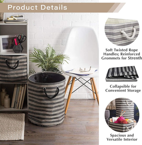 DII Woven Paper Storage Bin, Basketweave, Stone & Black, Large...