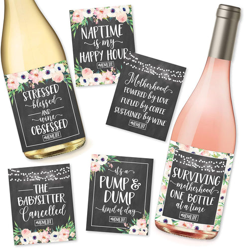 Hadley Designs 6 Chalk Mommy's First Milestone Stickers or Wine Labels, Great Gift Ideas for Mom to Be, Funny Mom's First Moments Having New Baby ...