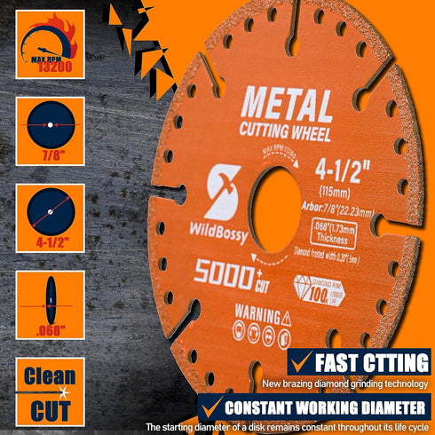 Diamond Cutting Wheel 4-1/2 Inch with 7/8" Arbor Hole, Metal Cut Off Disc with 5000+ Cuts on Rebar, Steel, Iron and INOX...