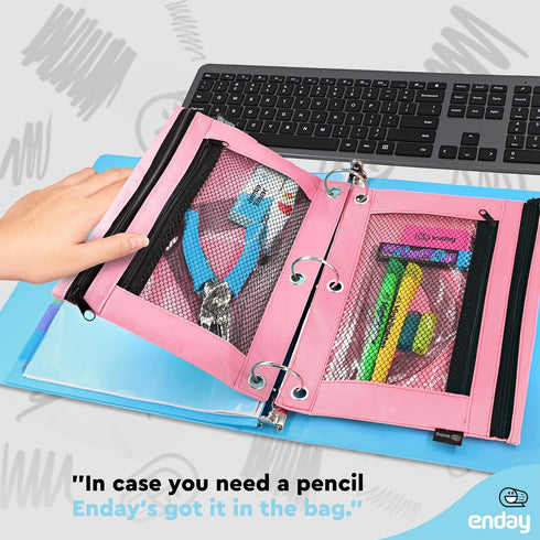 Enday Large Pencil Pouch for 3 Ring Binder Pink, Mesh Zipper Pencil Case, Pen Bag/Pen Case, Small Cosmetic bag, Storage Container, Also Available ...