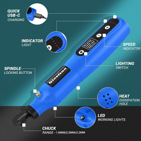 Cordless Rotary Tool, 2000 mAh Battery Pack, 5-Speed and USB-C Charging Rotary Tool Kit with 70 Accessories, Multi-Purpose 3.7V Power Rotary Tool ...