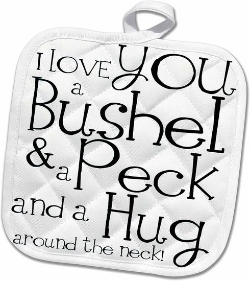 3D Rose I Love You A Bushel and A Peck. White and Black. Pot Holder, 8 x 8, Multiple Color...