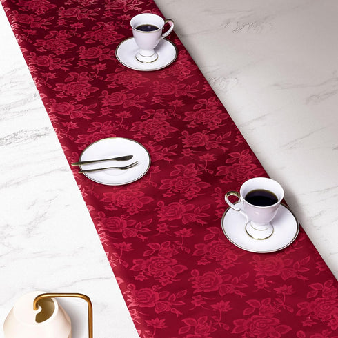 60" Wide Brick Red Satin Floral Jacquard Fabric Shiny Silky Satin Fabric by The Yard for Table Runner?Napkins?Wedding?Dress?Bedding Sheet,DIY Craf...