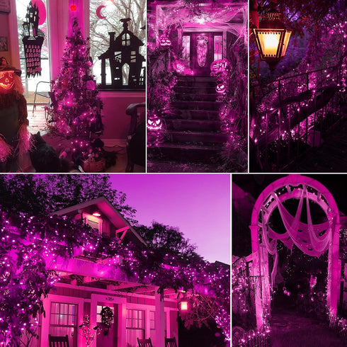 MYGOTO Purple Christmas Lights Outdoor, 2Pack 13Feet 50Count Halloween String Lights Connectable 120V Plug in for Outdoor Indoor Garden Party Chri...