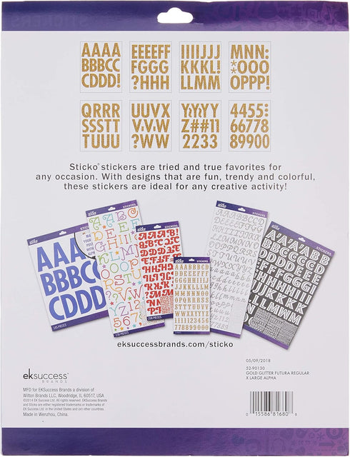 Sticko Alphabet Stickers, Regular X-Large, Gold Glitter Futura...