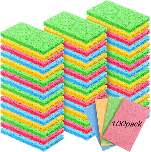 Kitchen Sponge Natural Sponges for Dishes Compressed Wood Pulp Sponges for Cleaning Sponge Without Scratching for Kitchen Bathroom, 3.9 x 2.4 x 0....