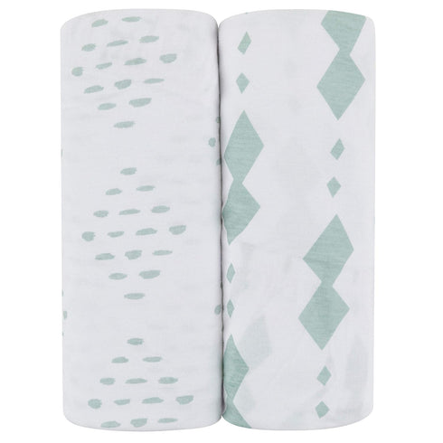 Changing Pad Cover - Cradle Sheets Fits Baby Mattress Sheet 36" X 18 - Unisex Grey Sage Diamond - 2 Pack Set...