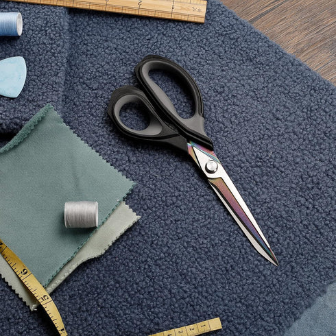 QMVESS Premium Fabric Scissors 9.5 Inch Heavy Duty Scissors All Purpose Titanium Coating Forged Stainless Steel Sewing Scissors, Ergonomic Comfort...