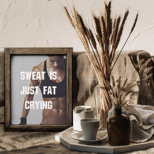 Posterizer 1 pcs-Sweat is just fat crying-funny working out quotes-Comedy Art-Motivational & Inspirational Art-Decor for Gym, Studio- UNFRAMED Wal...