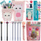 Kawaii Cute Stationary Set Pop Up Pencil Case,8 x Cat Pens,10-in-1 Multi Color Pen,2 x Stickers Cat Sticky Notes Page Markers and Fun Erasers Pack...