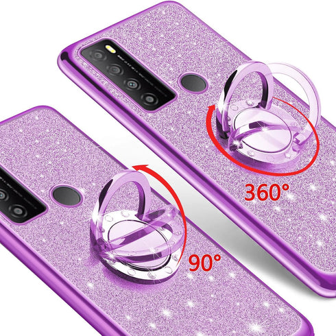 Case for TCL 30 XL (6.82-inch) Cover ShockProof Protector with Strap Lanyard Holder Ring for Girls Women Glitter Sparkle Bling Cute Phone Case for...