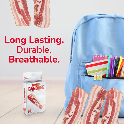 BioSwiss Bandages, Bacon Shaped Self Adhesive Bandage, Latex Free Sterile Wound Care, Fun First Aid Kit Supplies for Kids, 24 Count...