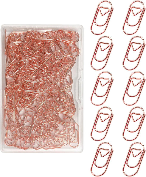 100 Pcs Love Heart Shaped Paper Clips, 0.78inch Cute Mini Paperclips for Office School Home (Rose Gold)...