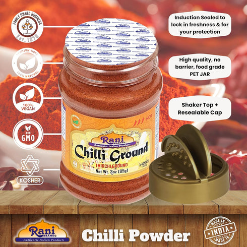 Rani Chilli Powder (Mirchi) Ground Indian Spice 3oz (85g) PET Jar ~ All Natural | Salt-Free | Vegan | No Colors | Gluten Friendly | NON-GMO | Kosh...