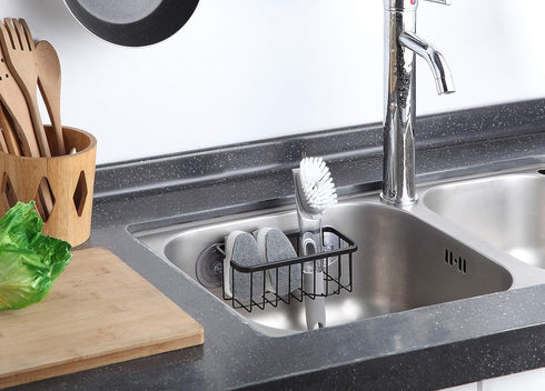 SunnyPoint NeverRust Deluxe Kitchen & Bathroom Sink Sponge Holder Organizer with Adhesive Mount - Additional Suction Cup Included – Sponge & Brush...