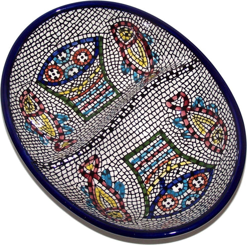 Holy Land Market Tabgha Ceramic Serving Dish - Jewish Seder Plate, Hand Painted Floral, Oval, 7.5 in, Microwave & Dishwasher Safe...
