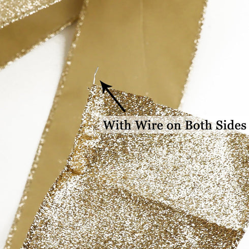 MEEDEE Champagne Gold Ribbon Gold Wired Ribbon 2.5 Inch Metallic Ribbon by 25 Yards Gold Glitter Ribbon for Christmas Tree Champagne Christmas Rib...