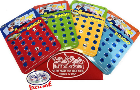 Toysmith Road Trip Bingo Cards Red, Blue, Green & Orange Gift Set Travel Bundle with Bonus Matty's Toy Stop Storage Bag - 4 Pack...