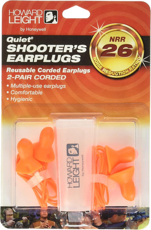 Howard Leight by Honeywell Quiet Corded Reusable Shooting Earplugs, 2-Pairs (R-01522) , Orange...