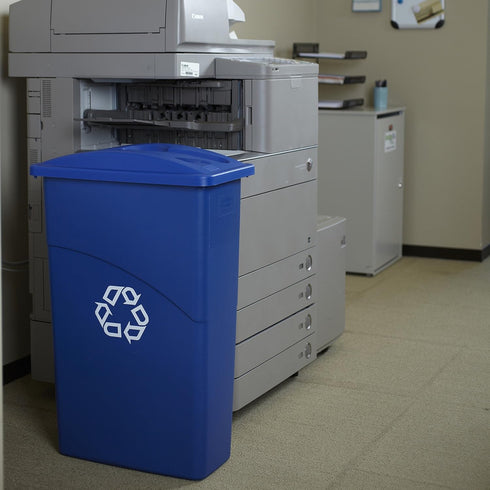 Rubbermaid Commercial Products Slim Jim Trash Can Lid Blue Waste Lid for Paper/Bottle/Can Compatible with Slim Jim 23 Gallon Recycling Container...