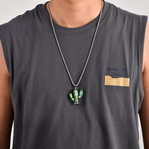 Cyberpunk Cactus pendant Necklace Steampunk Hip hop Pendant Mechanical Pendant Accessories Cool Pendant Necklace for Men and Women, Green...