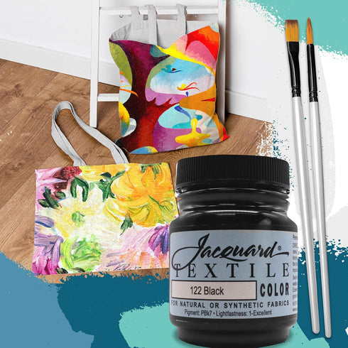 Jacquard Products Black Textile Color - Fabric Paint Made in USA - JAC1122 2.25-Ounces - Bundled Brush Set...