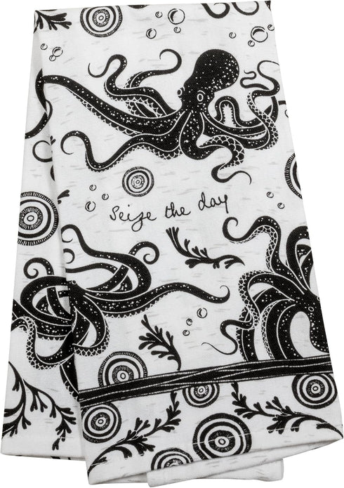 Karma Gifts KA101944 Black And White Boho Tea Towel,Cotton, Octopus 18" x 22"...